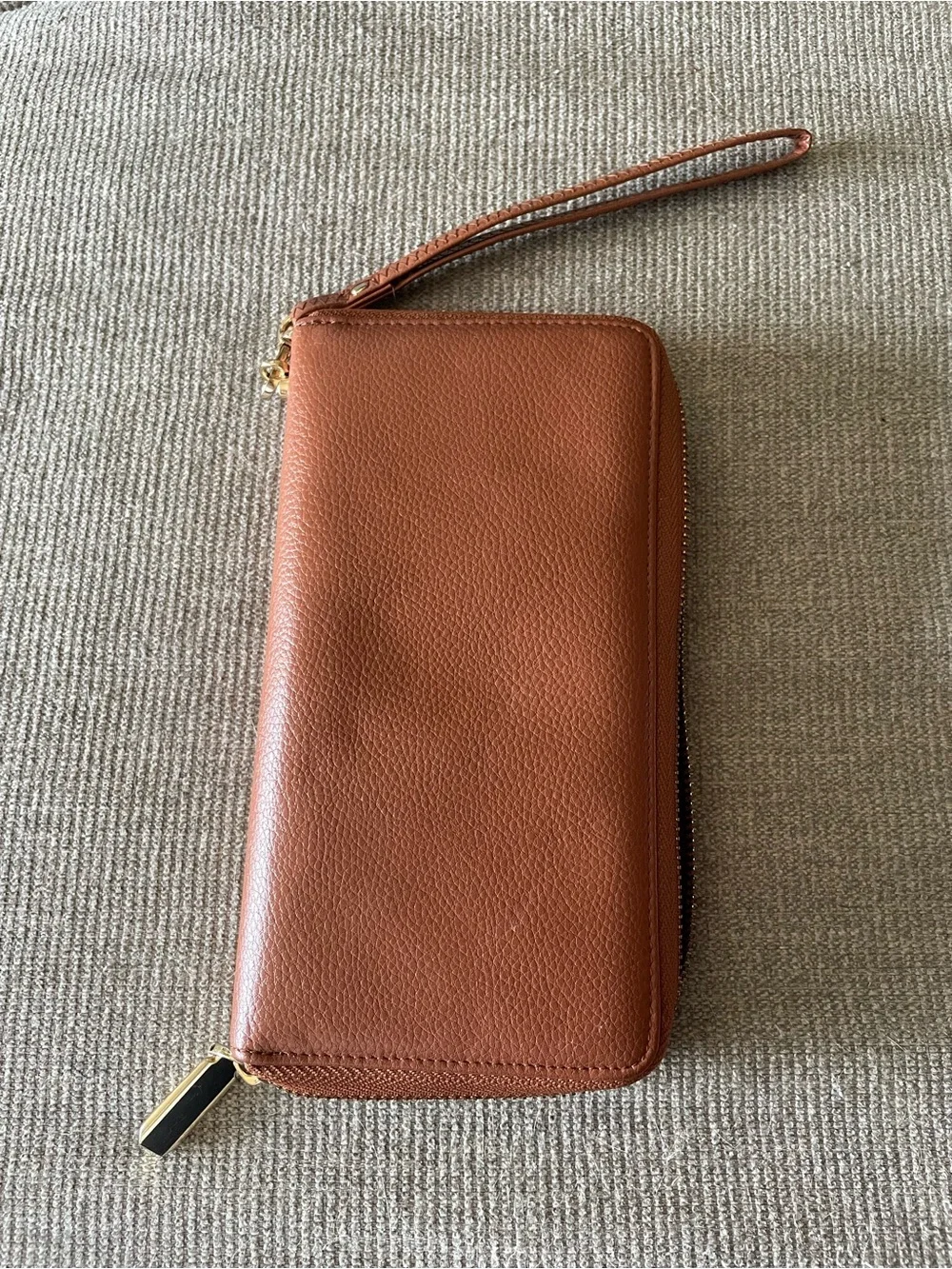 Cognac Faux Leather Zip-Around Continental Wristlet Wallet Fall Style